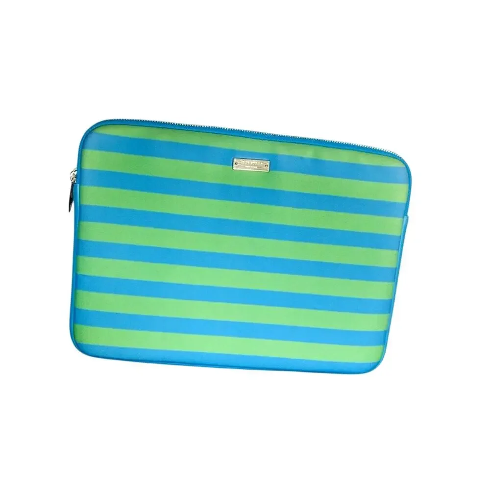 Kate Spade Blue and Green Striped Zippered ipad Tablet Laptop Bag 13.5